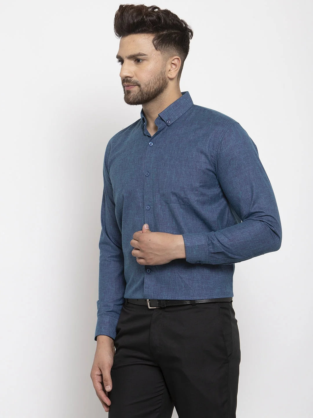 Blue Cotton Button Down Formal Shirts | Indian Needle