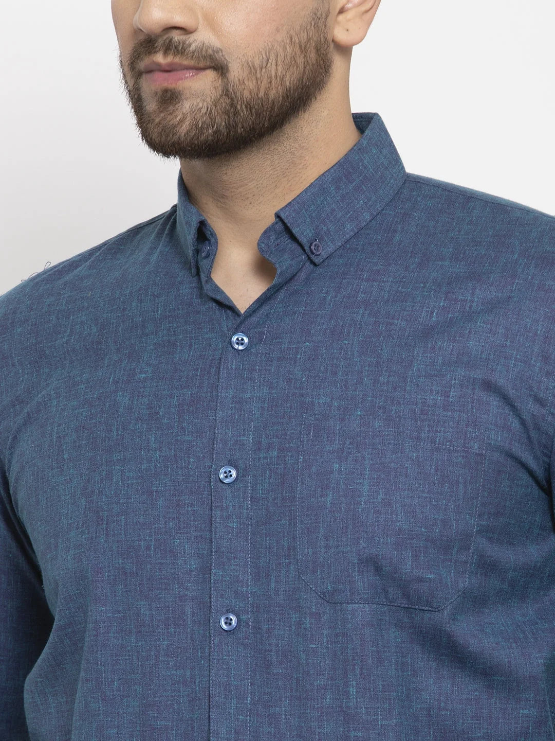 Blue Cotton Button Down Formal Shirts | Indian Needle