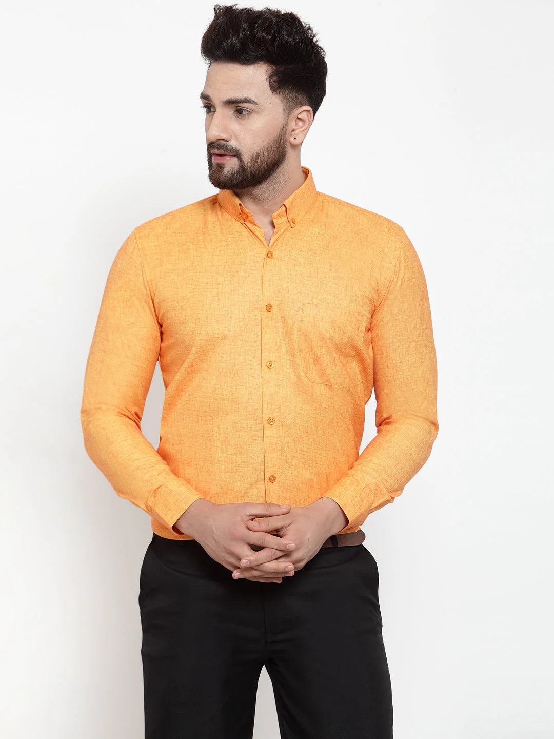 Yellow Cotton Mens Shirt - Solid Button Down Formal Shirts