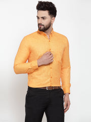 Indian Needle Yellow Men's Cotton Solid Button Down Formal Shirts