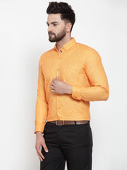Indian Needle Yellow Men's Cotton Solid Button Down Formal Shirts