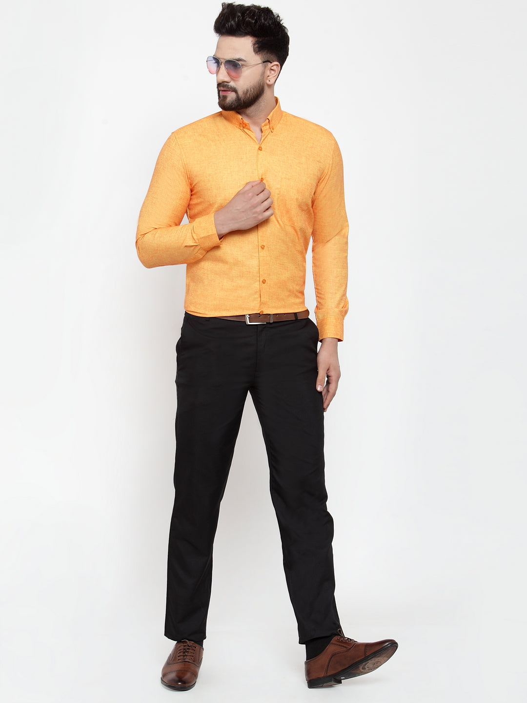 Yellow Cotton Mens Shirt - Solid Button Down Formal Shirts