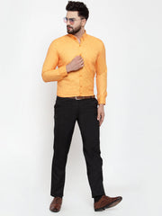 Indian Needle Yellow Men's Cotton Solid Button Down Formal Shirts