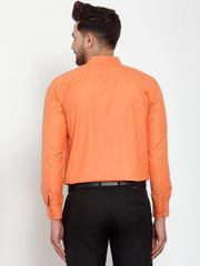 Indian Needle Orange Men's Cotton Solid Mandarin Collar Formal Shirts