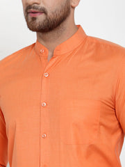 Indian Needle Orange Men's Cotton Solid Mandarin Collar Formal Shirts