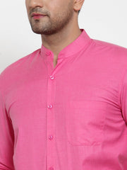 Indian Needle Pink Men's Cotton Mandarin Collar Formal Shirts