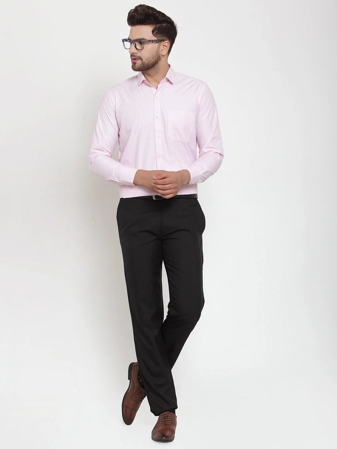 Pink Cotton Checked Formal Shirts for Men | Indian Needle
