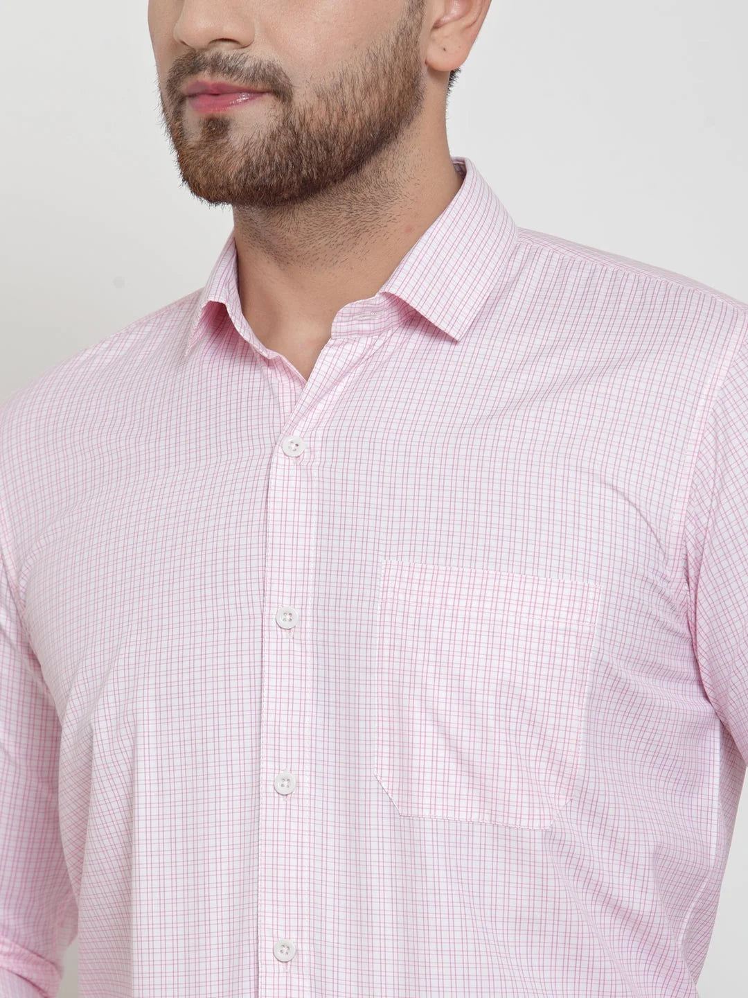 Pink Cotton Checked Formal Shirts for Men | Indian Needle