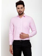 Indian Needle Pink Men's Cotton Striped Formal Shirt's