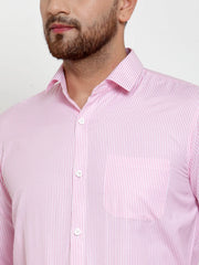 Indian Needle Pink Men's Cotton Striped Formal Shirt's
