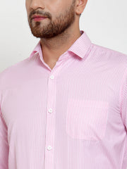 Indian Needle Pink Men's Cotton Striped Formal Shirt's