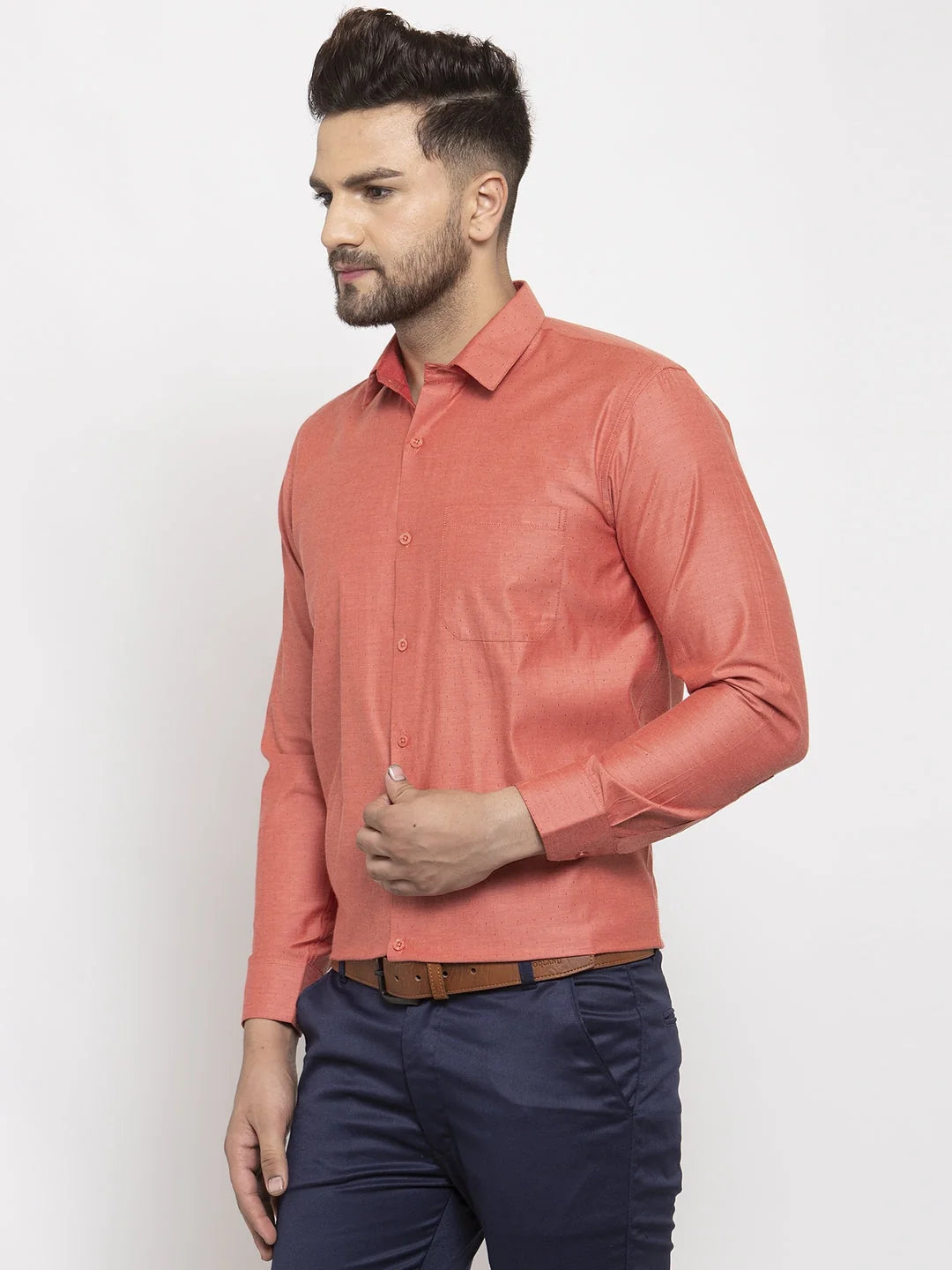 Orange Cotton Polka Dot Formal Shirt | Men's Shirt Collection