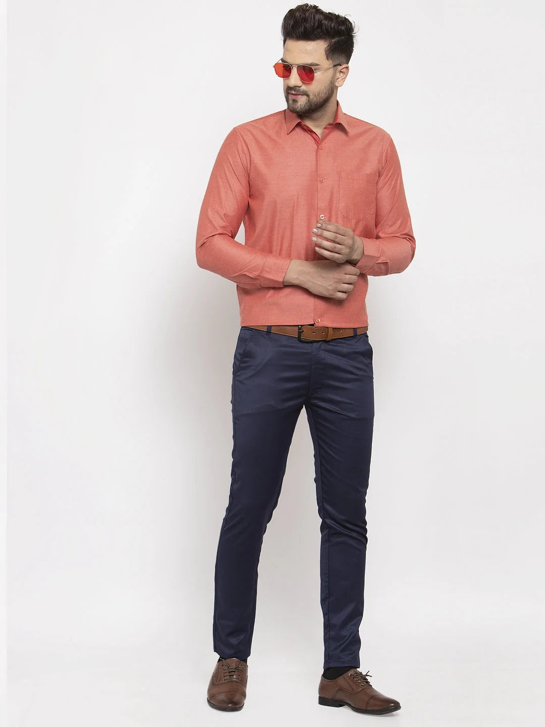 Orange Cotton Polka Dot Formal Shirt | Men's Shirt Collection