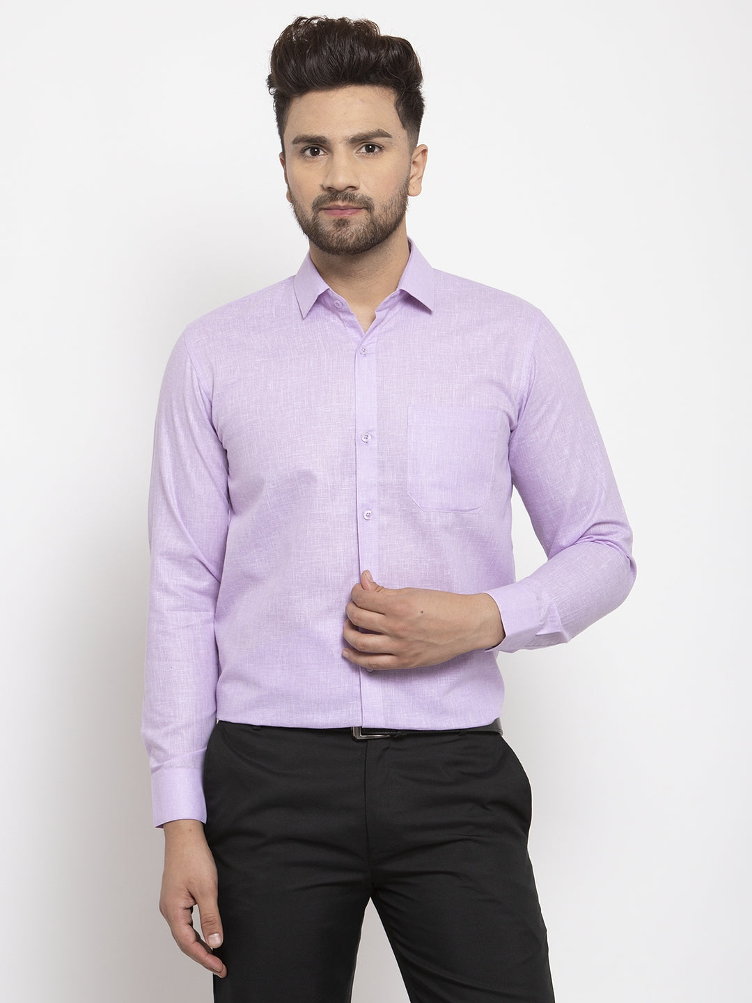 Indian Needle Purple Men's Dobby Solid Formal Shirts