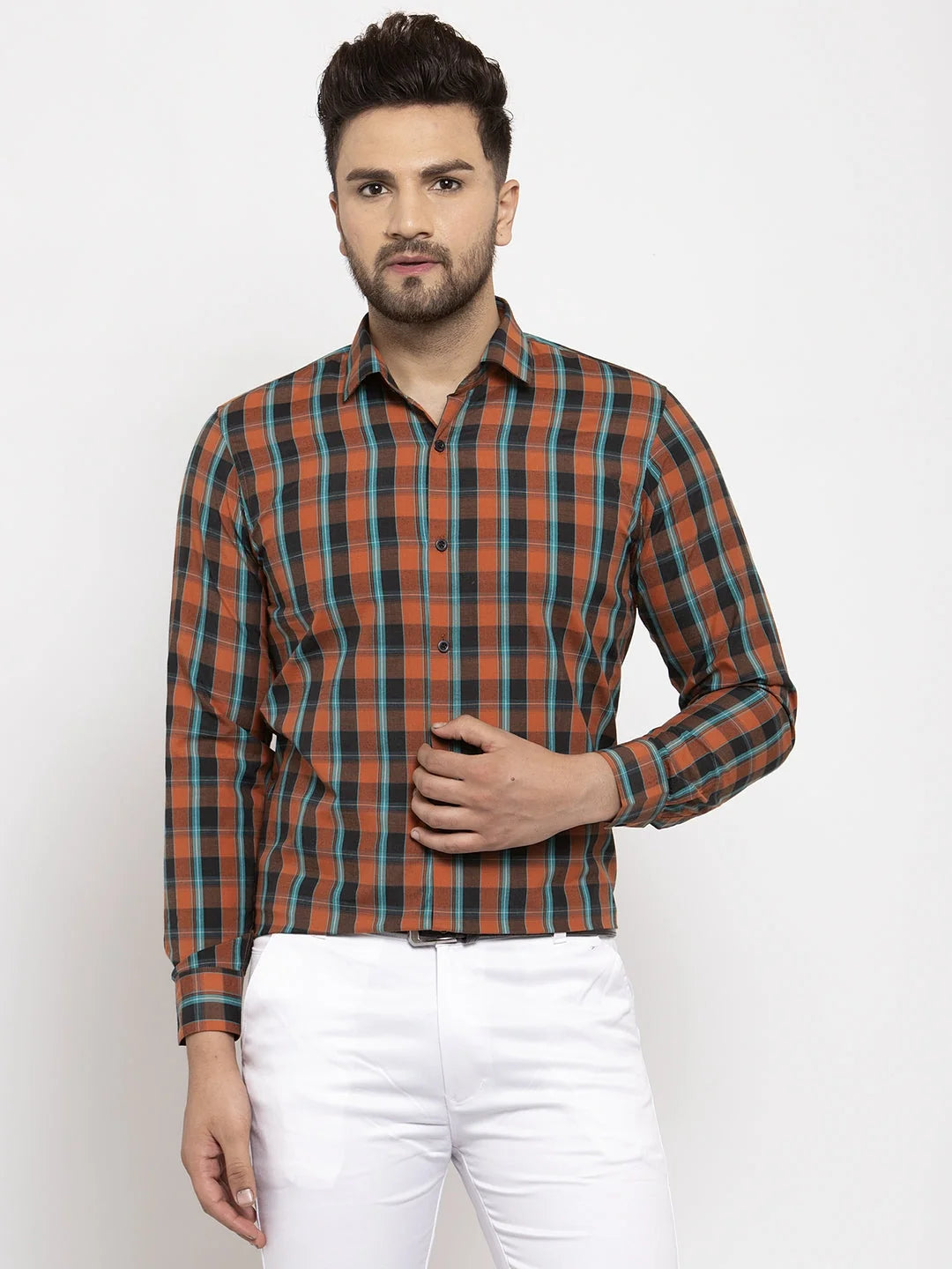 Orange Cotton Formal Shirts | Mens Checked Shirt Collection