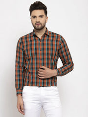 Indian Needle Orange Men's Cotton Checked Formal Shirt's