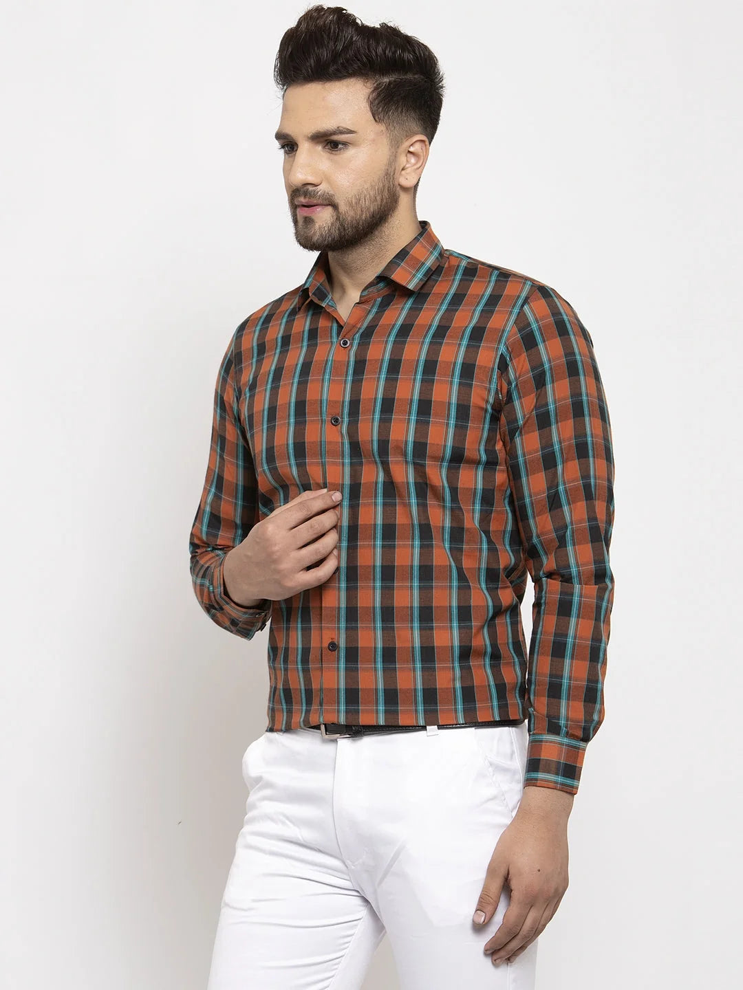 Orange Cotton Formal Shirts | Mens Checked Shirt Collection