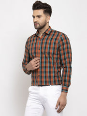 Indian Needle Orange Men's Cotton Checked Formal Shirt's