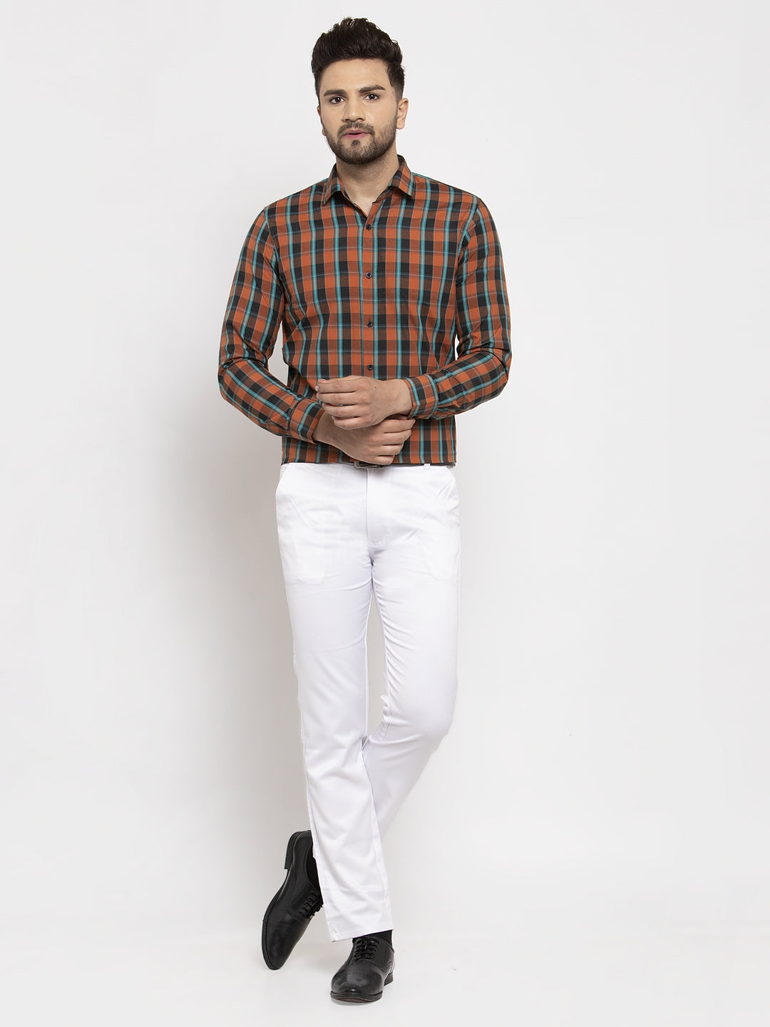 Orange Cotton Formal Shirts | Mens Checked Shirt Collection