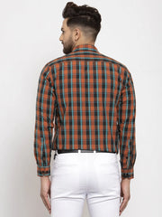Indian Needle Orange Men's Cotton Checked Formal Shirt's