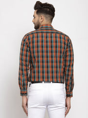 Indian Needle Orange Men's Cotton Checked Formal Shirt's