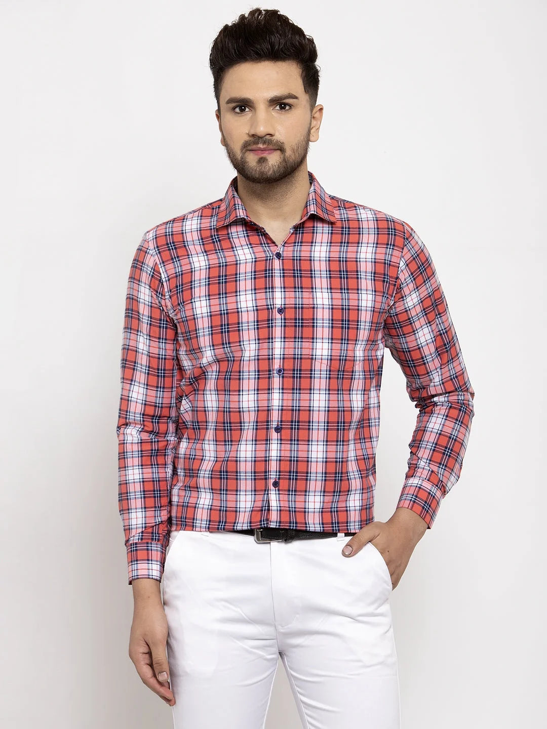 Red Checked Cotton Mens Shirt - Indian Needle Formal Shirts