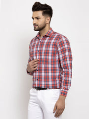 Indian Needle Red Men's Cotton Checked Formal Shirt's