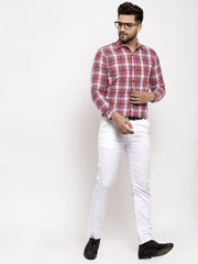 Indian Needle Red Men's Cotton Checked Formal Shirt's