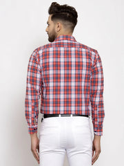 Indian Needle Red Men's Cotton Checked Formal Shirt's