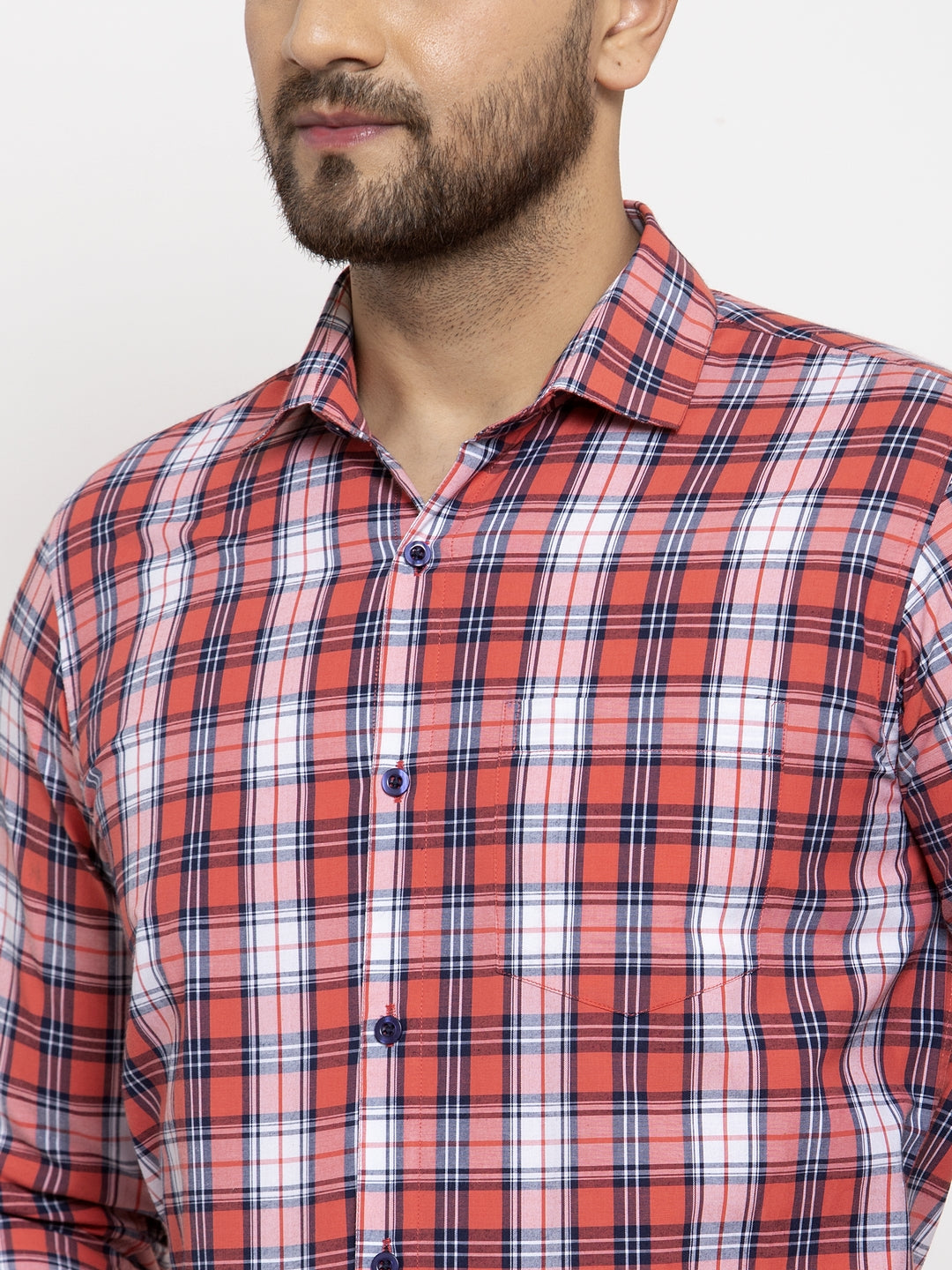 Red Checked Cotton Mens Shirt - Indian Needle Formal Shirts