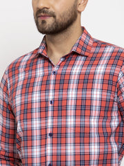 Indian Needle Red Men's Cotton Checked Formal Shirt's