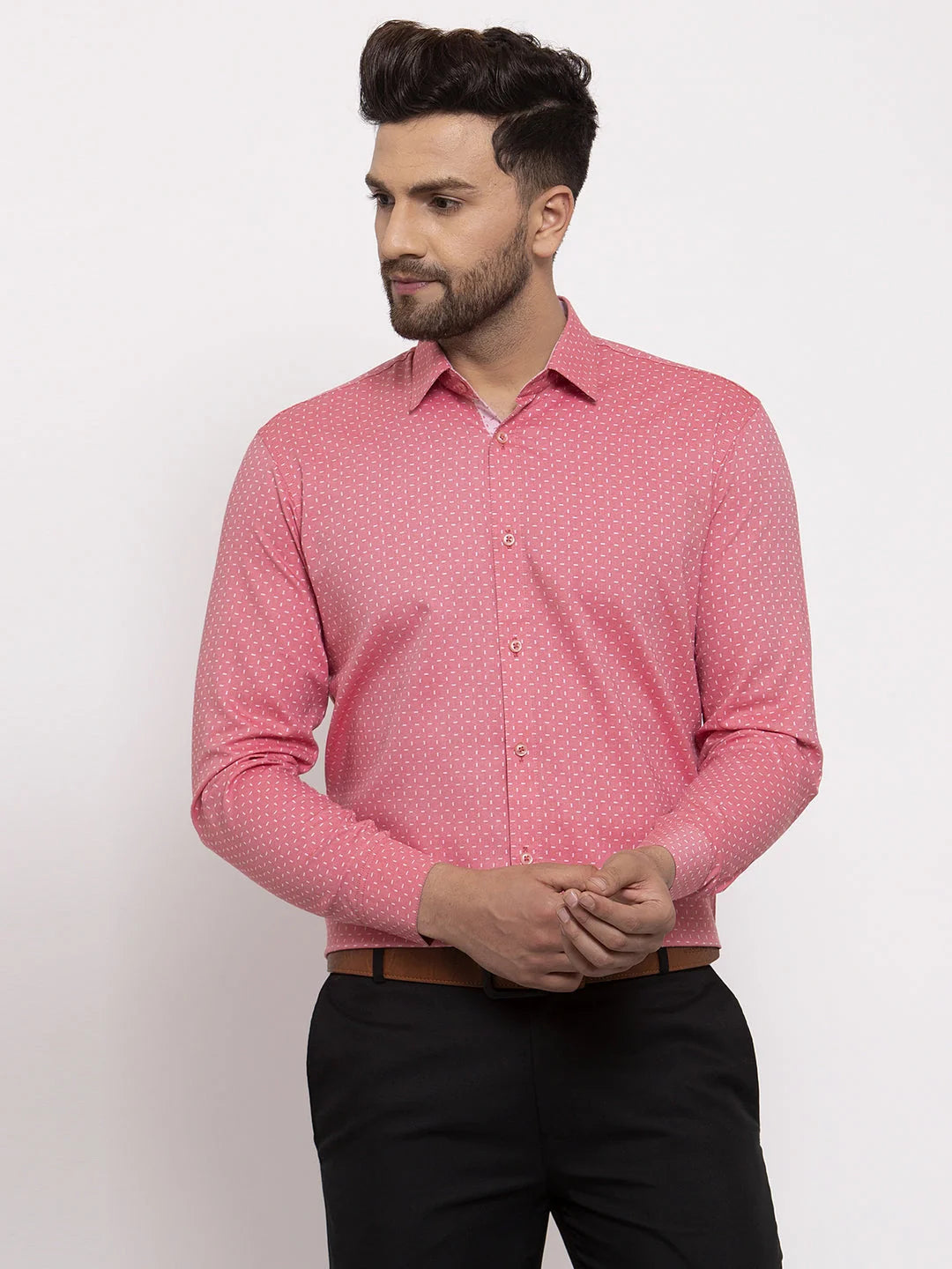 Red Cotton Mens Printed Shirt | Indian Needle Formal Shirts