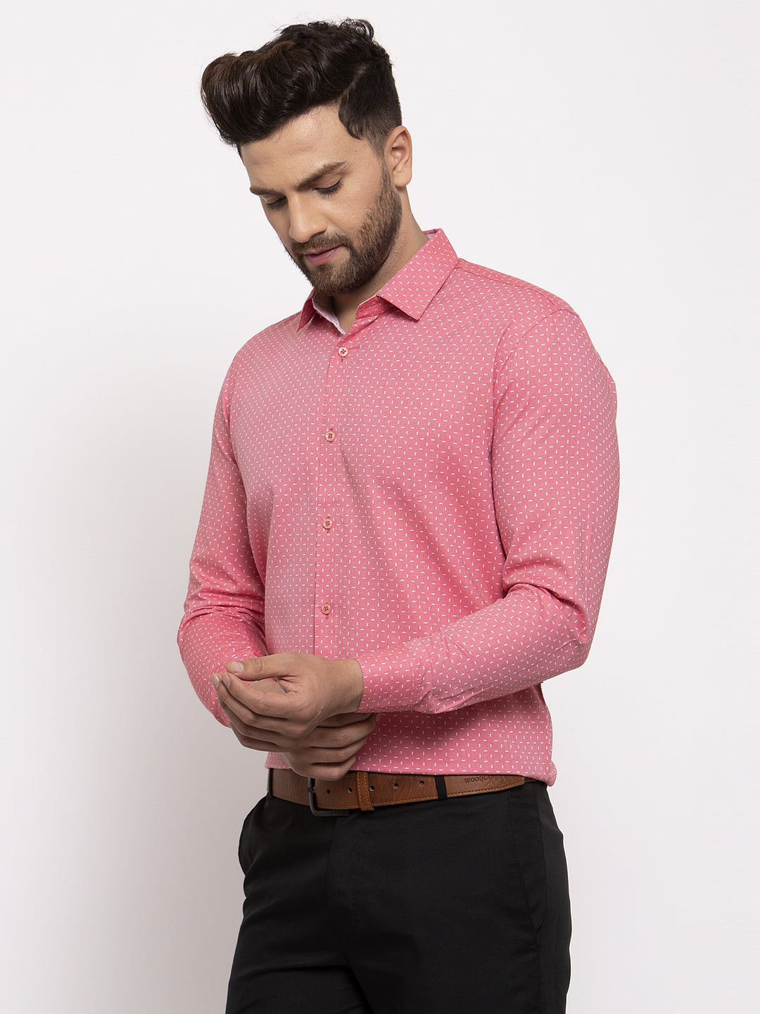 Red Cotton Mens Printed Shirt | Indian Needle Formal Shirts
