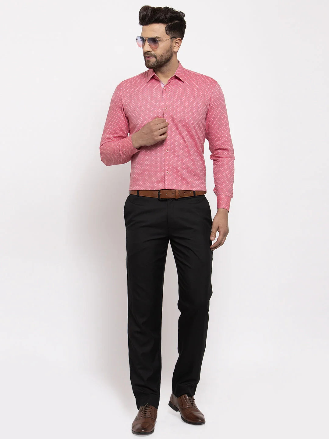 Red Cotton Mens Printed Shirt | Indian Needle Formal Shirts