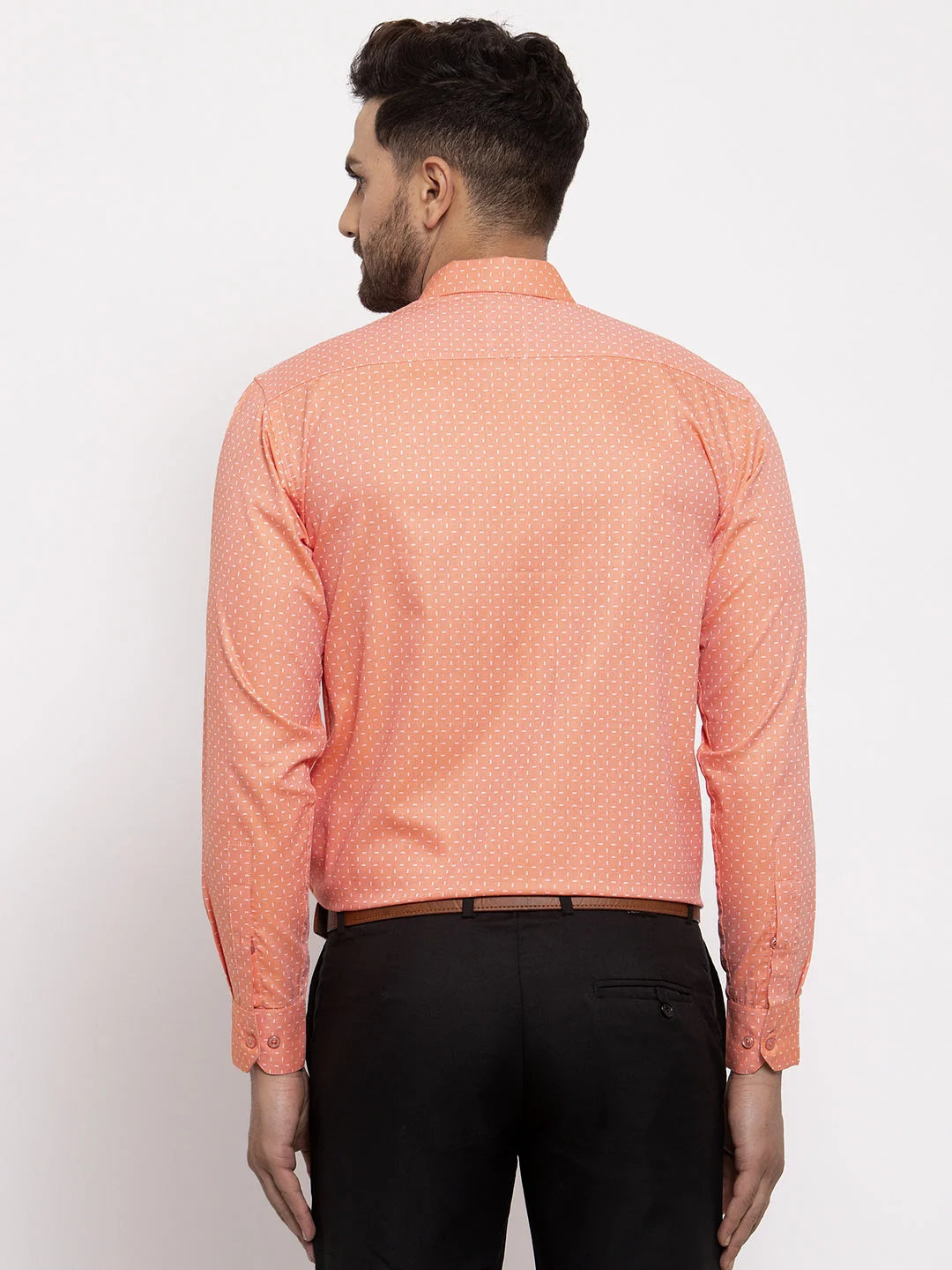 Peach Cotton Mens Printed Shirt | Indian Needle Formal Shirts