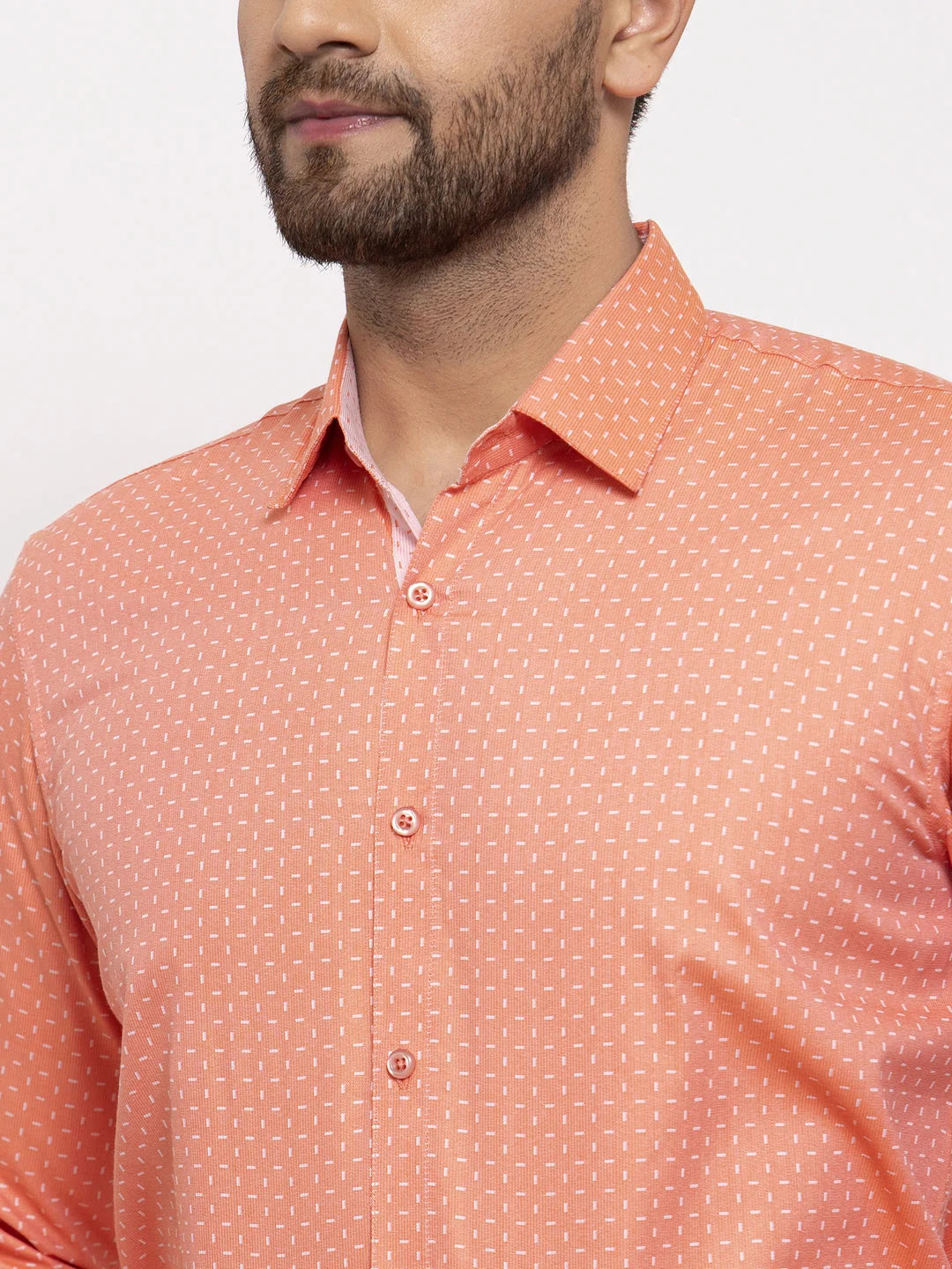Peach Cotton Mens Printed Shirt | Indian Needle Formal Shirts