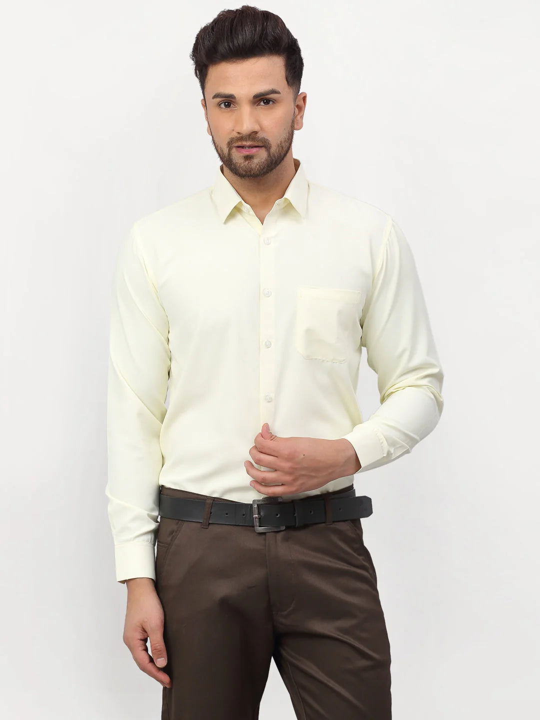 Yellow Solid Mens Shirt - Cotton Formal Shirts | Indian Needle