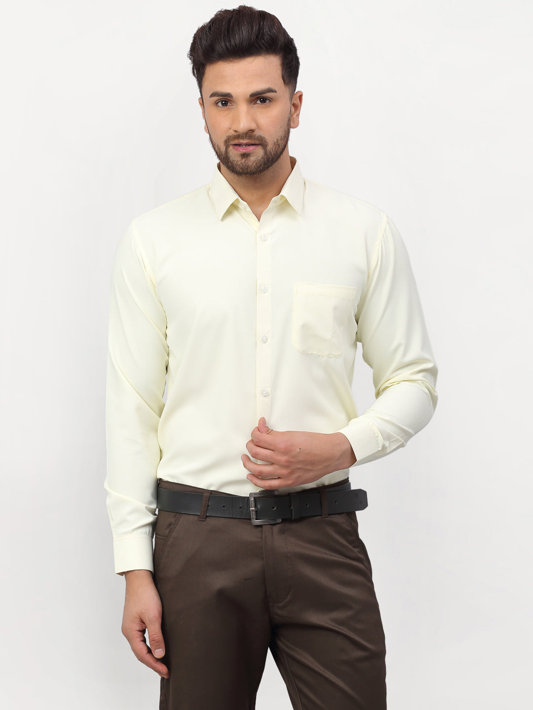 Indian Needle Yellow Men's Solid Formal Shirts