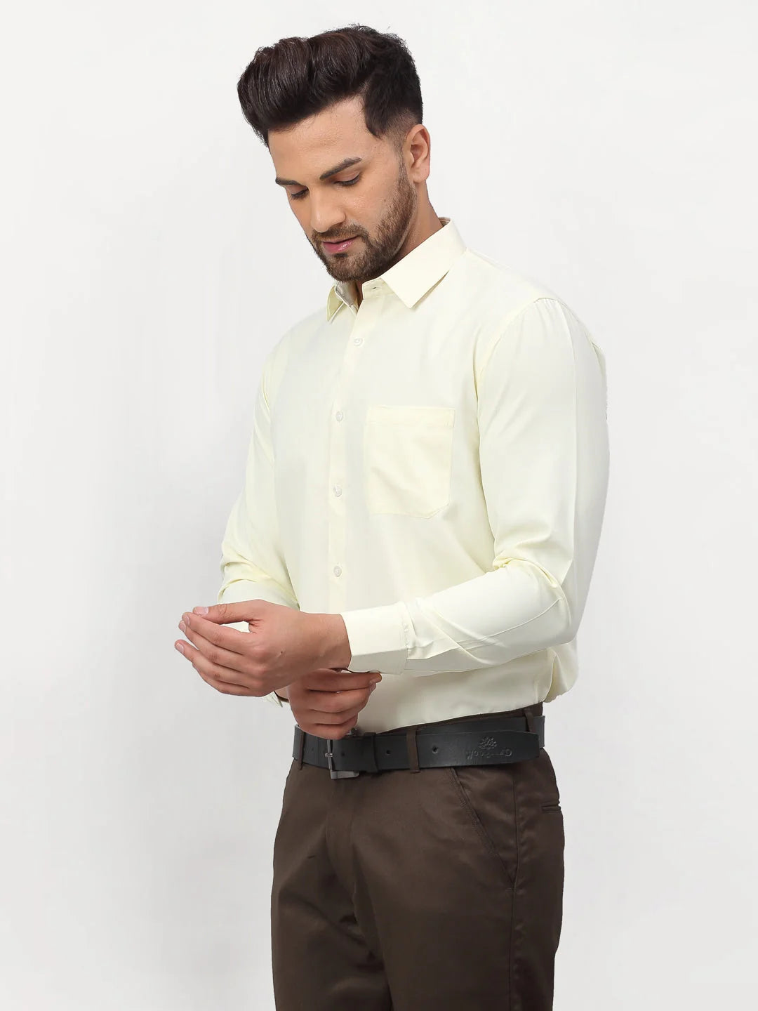 Yellow Solid Mens Shirt - Cotton Formal Shirts | Indian Needle