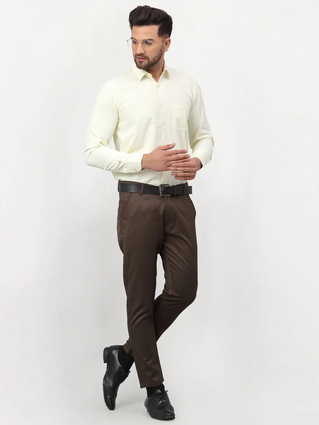 Yellow Solid Mens Shirt - Cotton Formal Shirts | Indian Needle