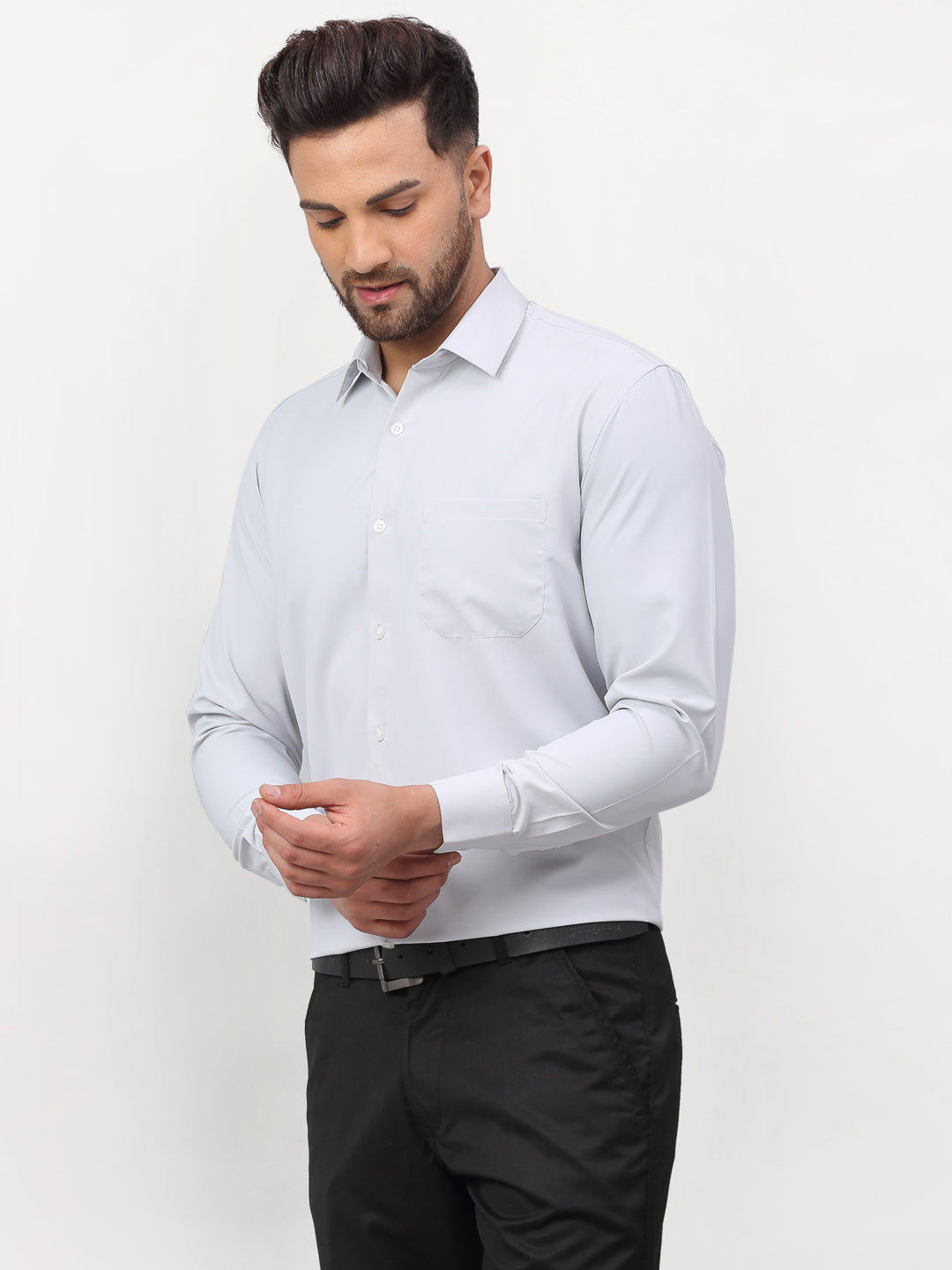 Indian Needle Silver Men's Solid Formal Shirts