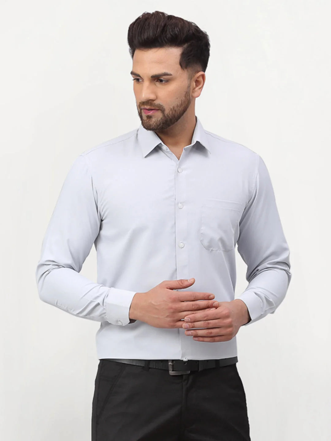Silver Solid Mens Formal Shirts | Cotton Shirt