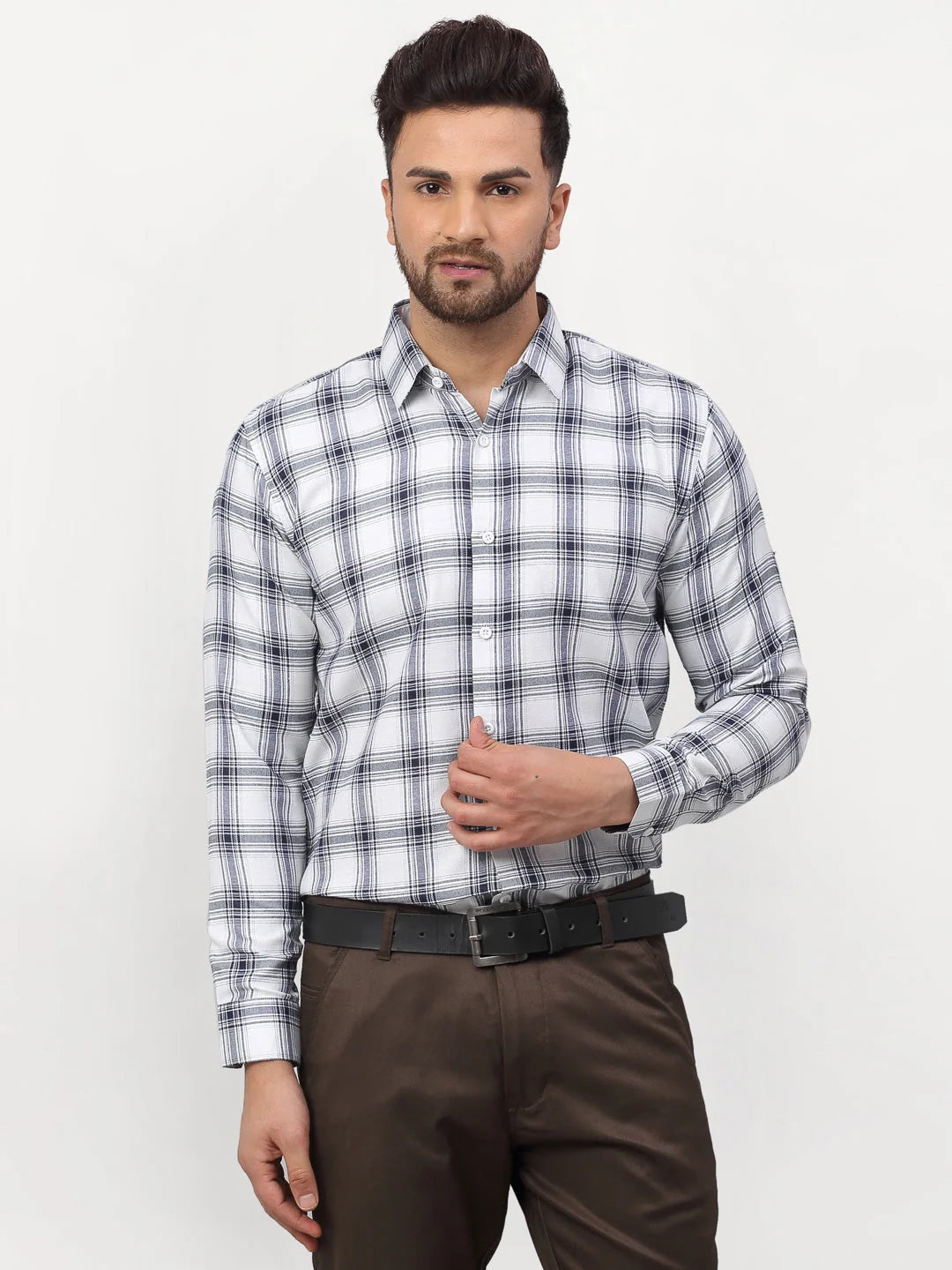 White Checked Mens Formal Shirts | Cotton Shirt