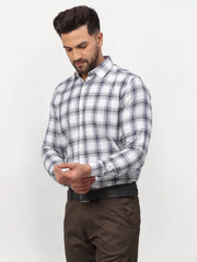 Indian Needle White Men's Checked Formal Shirts