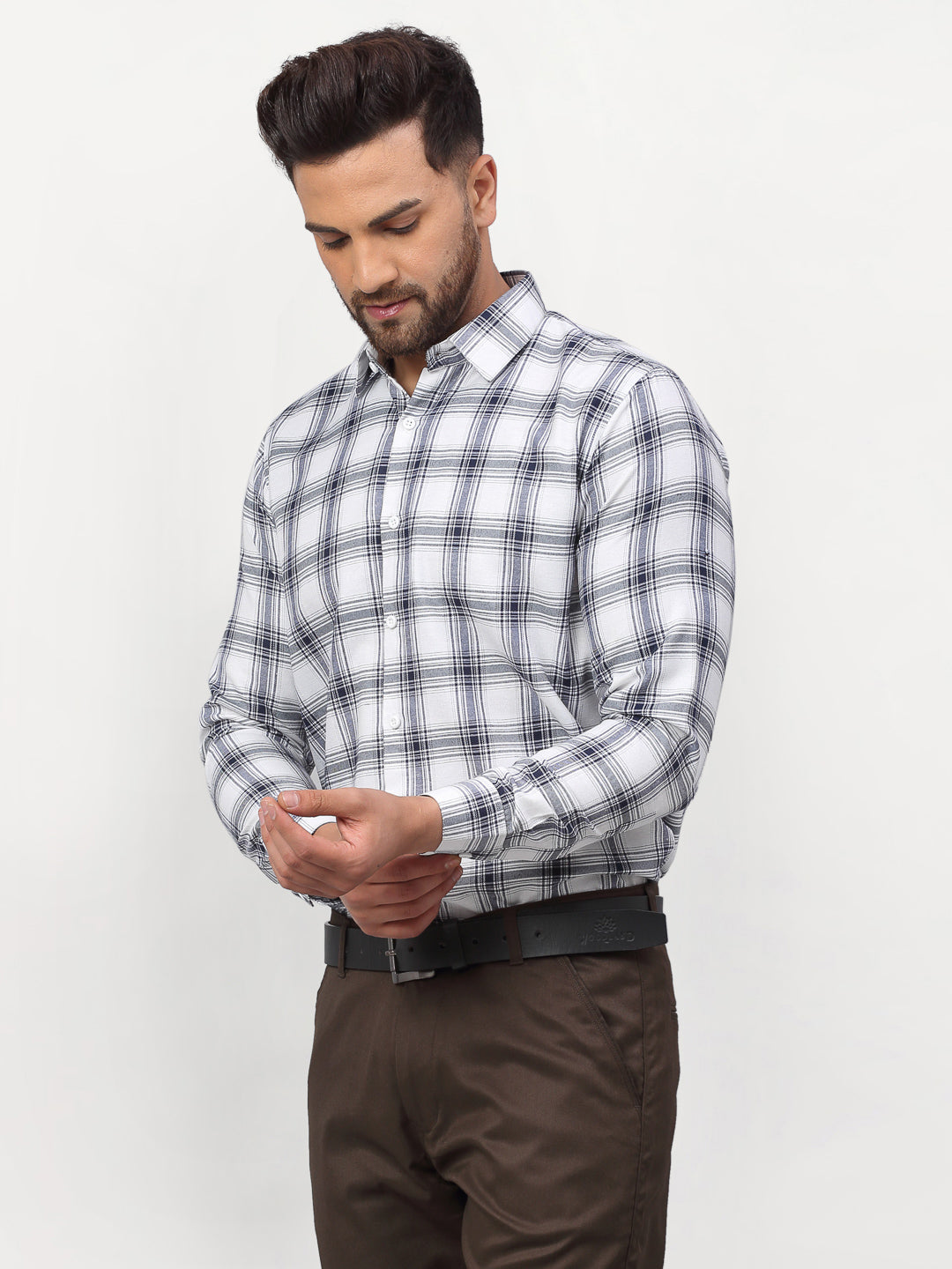 White Checked Mens Formal Shirts | Cotton Shirt