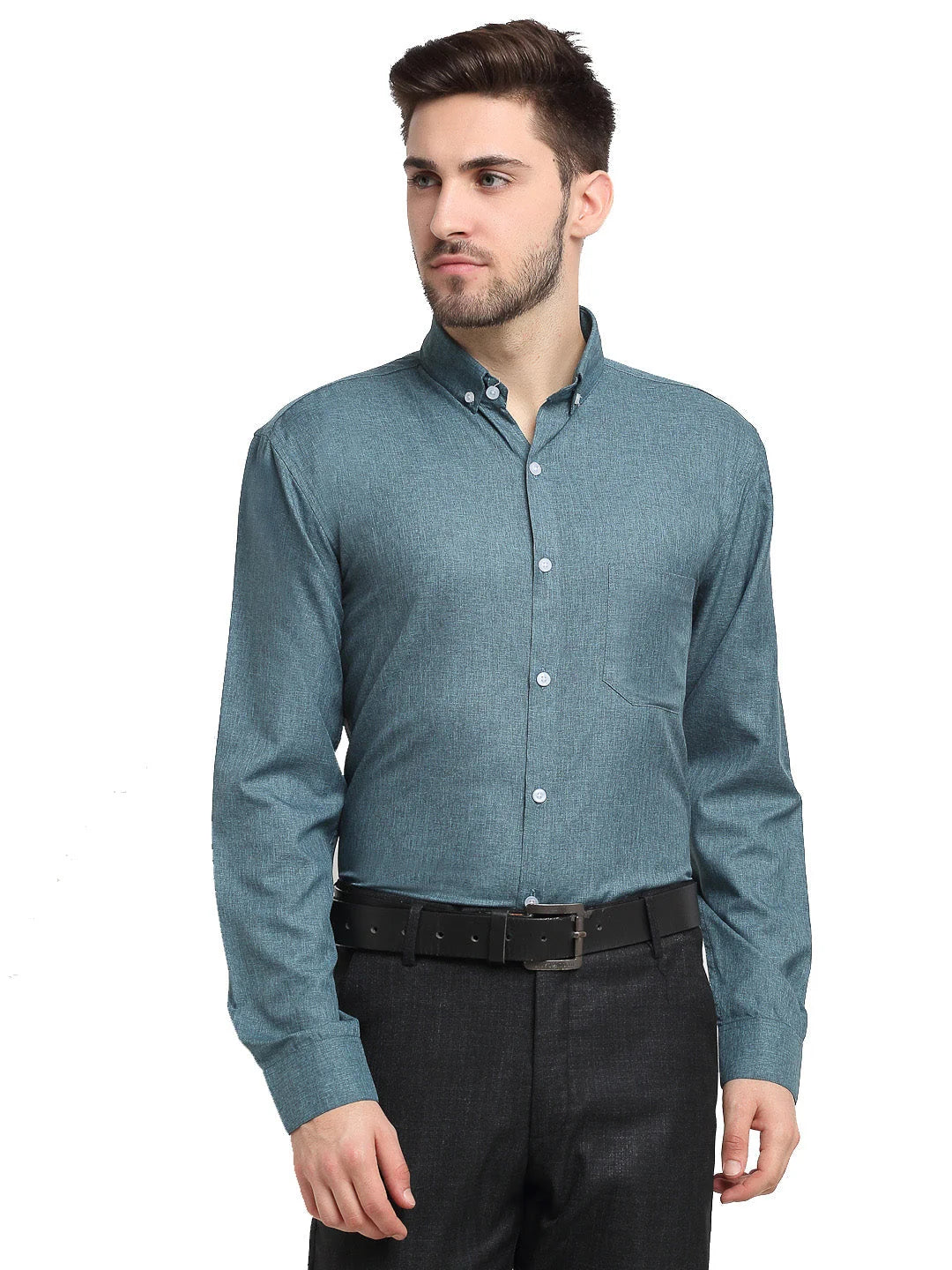 Grey Melange Cotton Formal Shirt - Mens Button Down Shirt