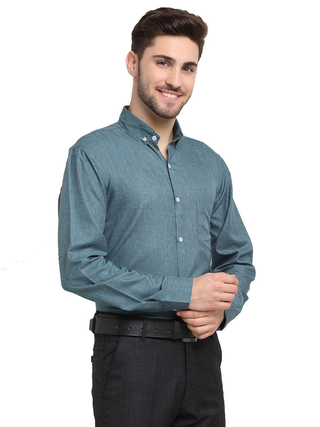 Grey Melange Cotton Formal Shirt - Mens Button Down Shirt