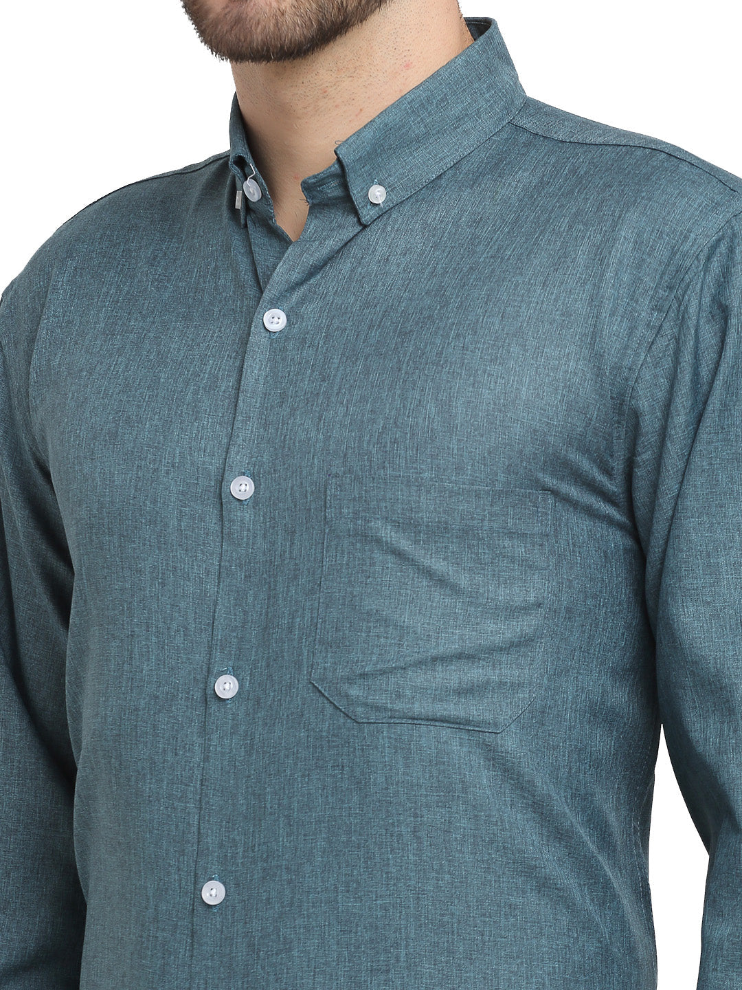 Grey Melange Cotton Formal Shirt - Mens Button Down Shirt