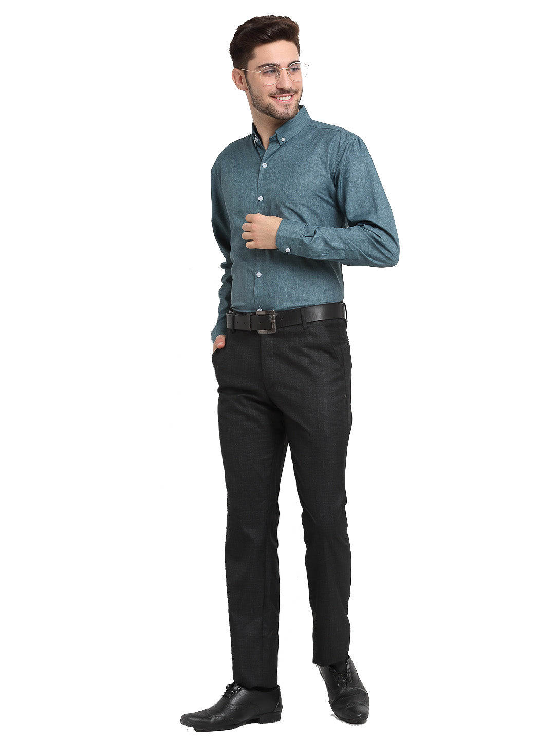 Grey Melange Cotton Formal Shirt - Mens Button Down Shirt