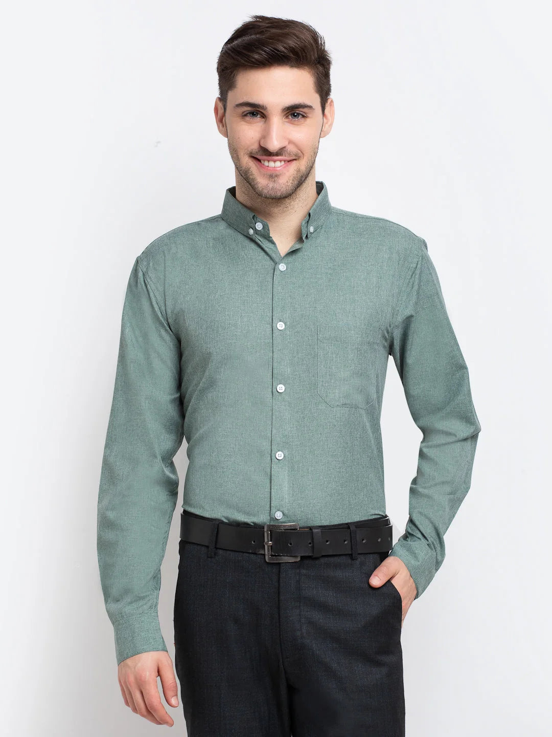 Green Cotton Formal Shirt - Button Down Collar Mens Shirt